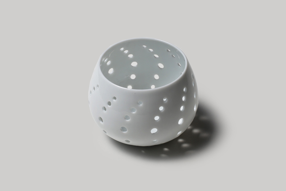 消えずの火灰釉キャンドルホルダー（小） 波 ミツロウキャンドル付